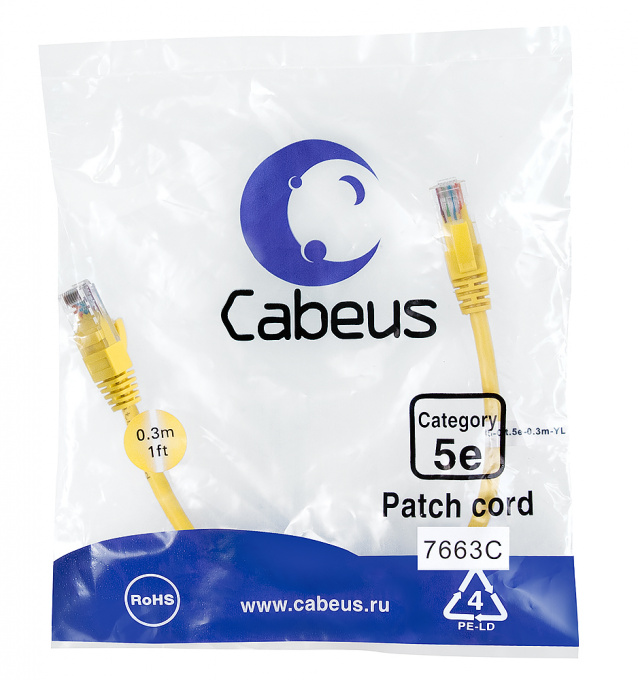 патч-корд cabeus pc-utp-rj45-cat.5e-0.3m-yl