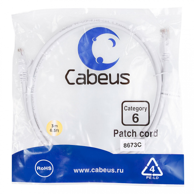 патч-корд cabeus pc-utp-rj45-cat.6-3m-wh