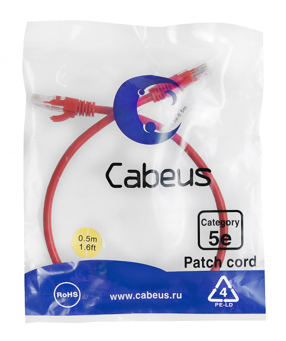 Патч-корд Cabeus PC-UTP-RJ45-Cat.5e-0.5m-RD-LSZH патч-корд cabeus pc-utp-rj45-cat.5e-0.5m-rd-lszh