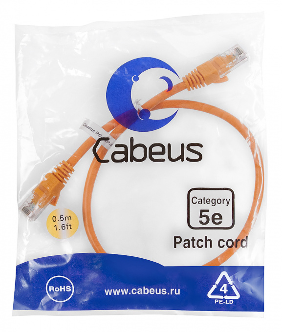 Патч-корд Cabeus PC-UTP-RJ45-Cat.5e-0.5m-OR патч-корд cabeus pc-utp-rj45-cat.5e-0.5m-or