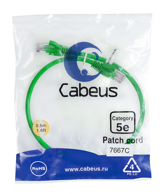 патч-корд cabeus pc-utp-rj45-cat.5e-0.5m-gn