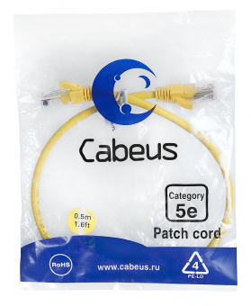 Патч-корд Cabeus PC-UTP-RJ45-Cat.5e-0.5m-YL-LSZH патч-корд cabeus pc-utp-rj45-cat.5e-0.5m-yl-lszh