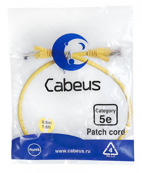 Патч-корд Cabeus PC-UTP-RJ45-Cat.5e-0.5m-YL патч-корд cabeus pc-utp-rj45-cat.5e-0.5m-yl