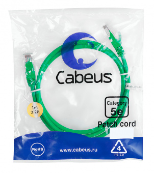 Патч-корд Cabeus PC-UTP-RJ45-Cat.5e-1m-GN-LSZH патч-корд cabeus pc-utp-rj45-cat.5e-1m-gn-lszh