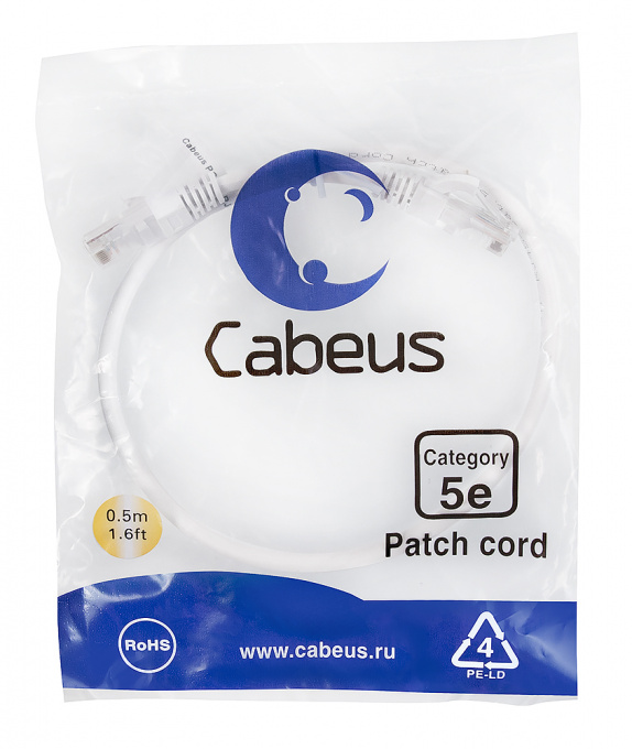 патч-корд cabeus pc-utp-rj45-cat.5e-0.5m-wh