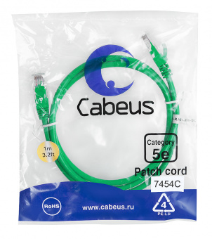 Патч-корд Cabeus PC-UTP-RJ45-Cat.5e-1m-GN патч-корд cabeus pc-utp-rj45-cat.5e-1m-gn