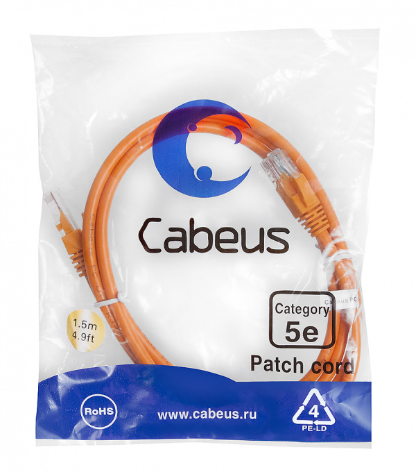 патч-корд cabeus pc-utp-rj45-cat.5e-1.5m-or