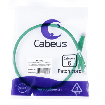 Патч-корд CABEUS PC-UTP-RJ45-Cat.6-0.5m-GN-LSZH (11168c) патч-корд cabeus pc-utp-rj45-cat.6-0.5m-gn-lszh (11168c)