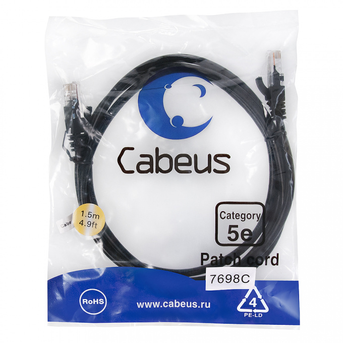 Патч-корд Cabeus PC-UTP-RJ45-Cat.5e-1.5m-BK-LSZH патч-корд cabeus pc-utp-rj45-cat.5e-1.5m-bk-lszh