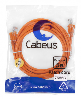 Патч-корд Cabeus PC-UTP-RJ45-Cat.5e-3m-OR патч-корд cabeus pc-utp-rj45-cat.5e-3m-or
